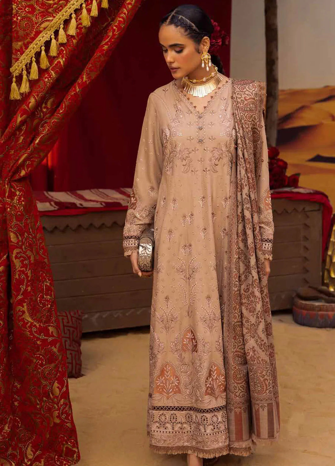 Nureh Embroidered Dhanak Suit Unstitched 3 Piece NU24ES NE-65 - Winter Collection
