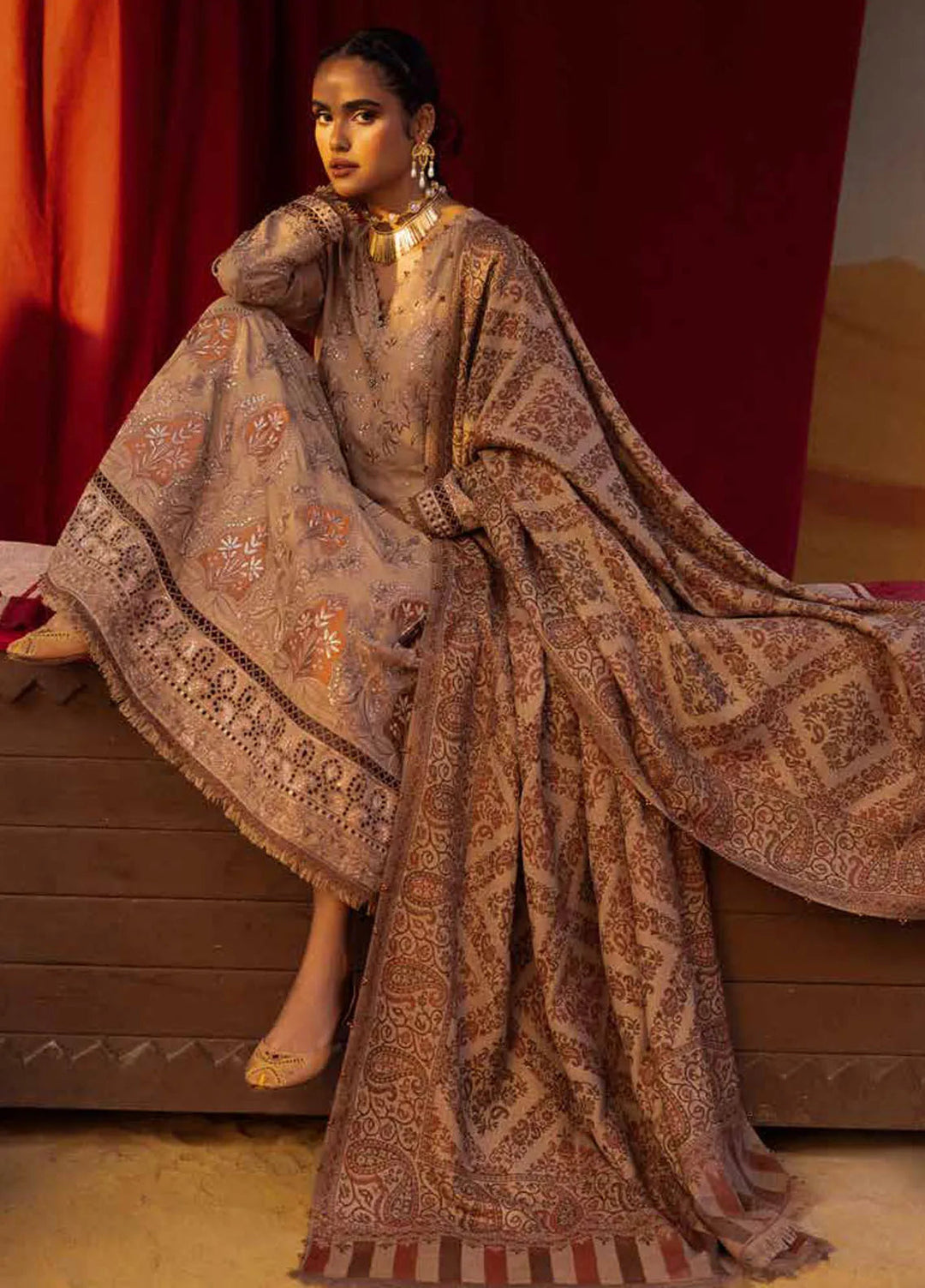 Nureh Embroidered Dhanak Suit Unstitched 3 Piece NU24ES NE-65 - Winter Collection