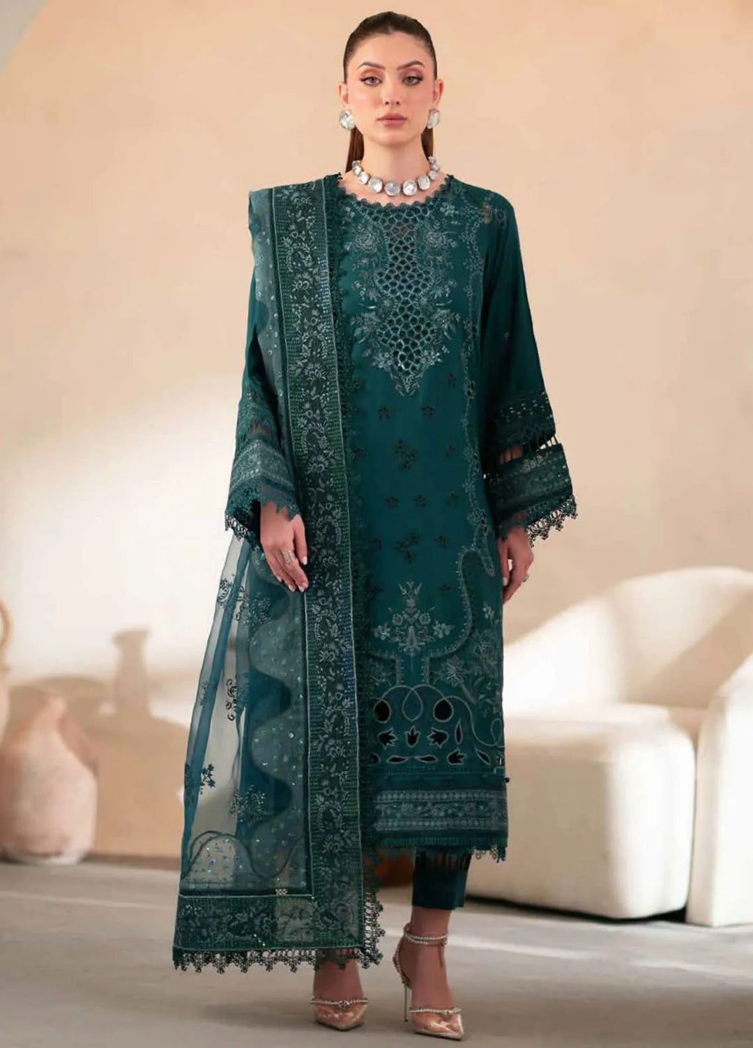 Nureh Embroidered Karandi Suit Unstitched 3 Piece NU24EK NE-101 - Winter Collection