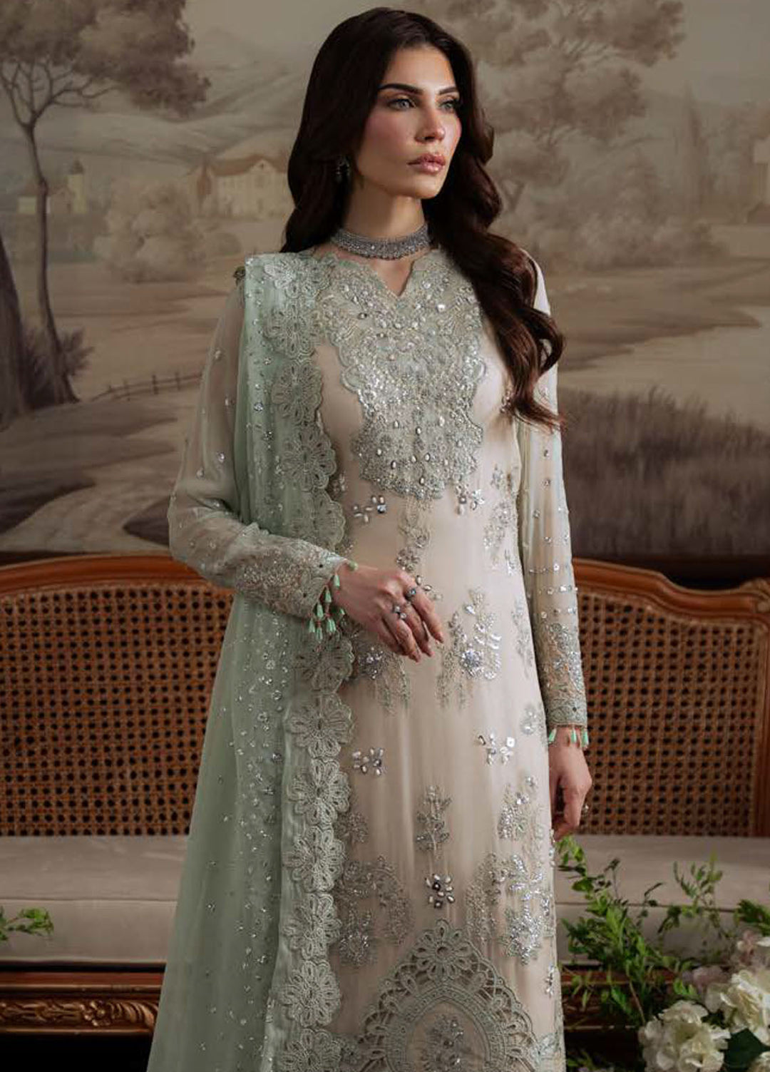 Nureh Embroidered Chiffon Suits Unstitched 4 Piece Suit NU25ELU NEL-73 - Luxury Collection