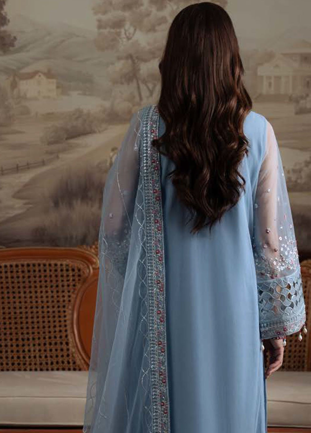 Nureh Embroidered Chiffon Suits Unstitched 4 Piece Suit NU25ELU NEL-74 - Luxury Collection