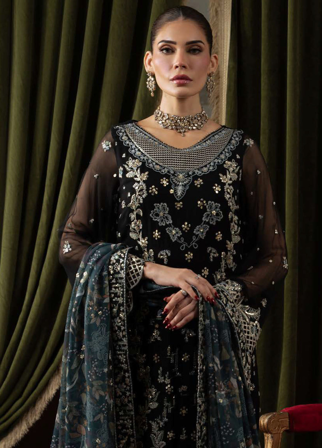 Nureh Embroidered Chiffon Suits Unstitched 4 Piece Suit NU25ELU NEL-75 - Luxury Collection