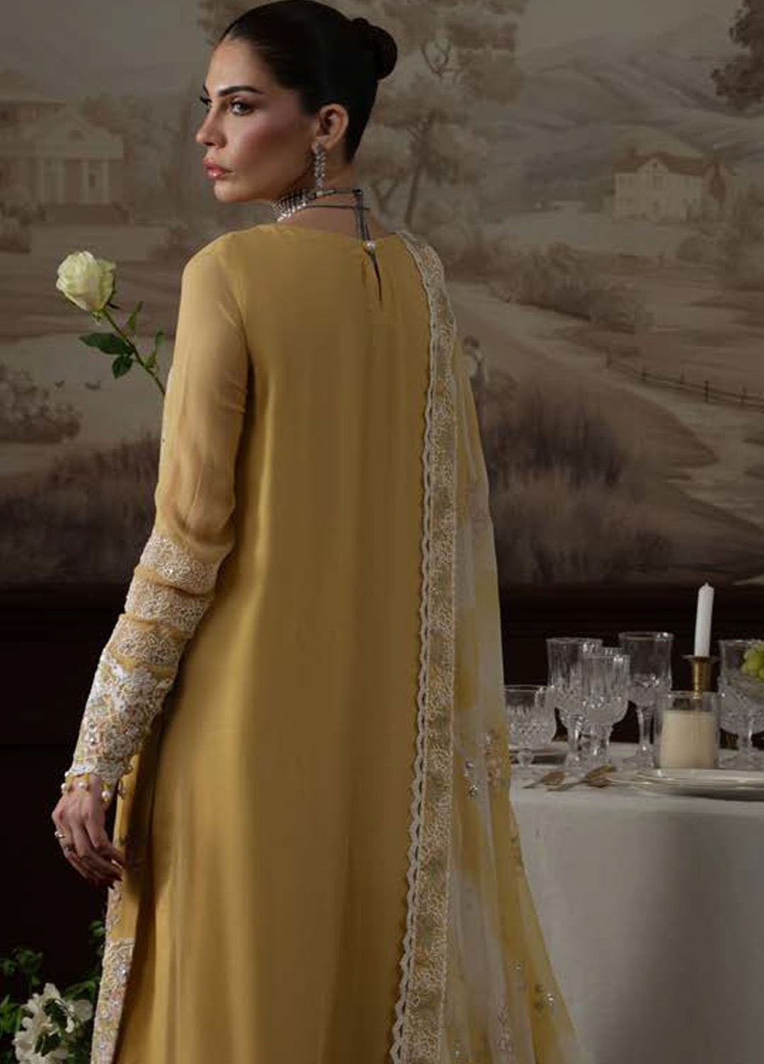 Nureh Embroidered Chiffon Suits Unstitched 4 Piece Suit NU25ELU NEL-76 - Luxury Collection