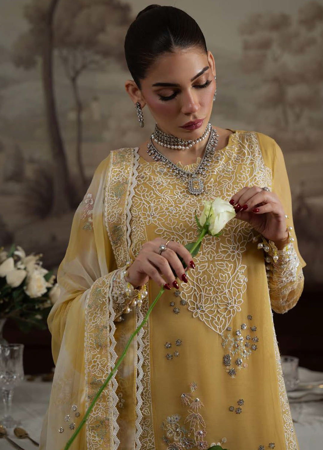 Nureh Embroidered Chiffon Suits Unstitched 4 Piece Suit NU25ELU NEL-76 - Luxury Collection