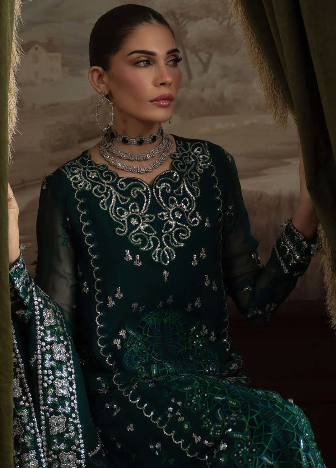 Nureh Embroidered Chiffon Suits Unstitched 4 Piece Suit NU25ELU NEL-77 - Luxury Collection