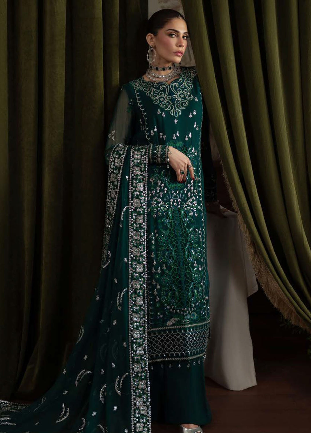 Nureh Embroidered Chiffon Suits Unstitched 4 Piece Suit NU25ELU NEL-77 - Luxury Collection