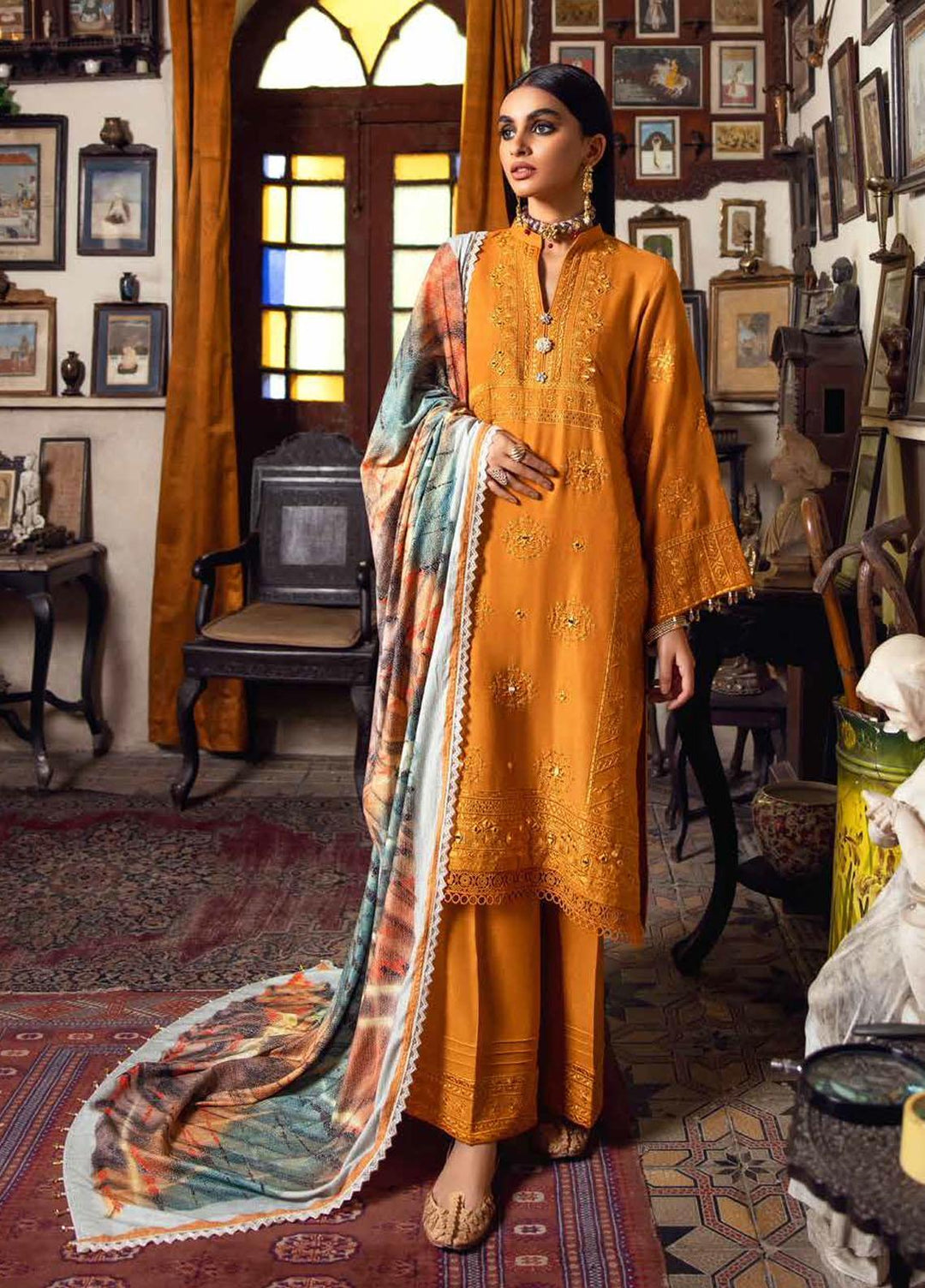 Nureh Embroidered Leather Peach Suits Unstitched 3 Piece NU21LT NE-17 - Winter Collection