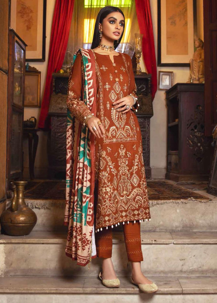 Nureh Embroidered Leather Peach Suits Unstitched 3 Piece NU21LT NE-20 - Winter Collection