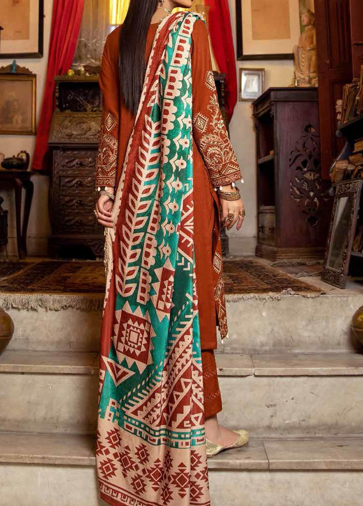 Nureh Embroidered Leather Peach Suits Unstitched 3 Piece NU21LT NE-20 - Winter Collection