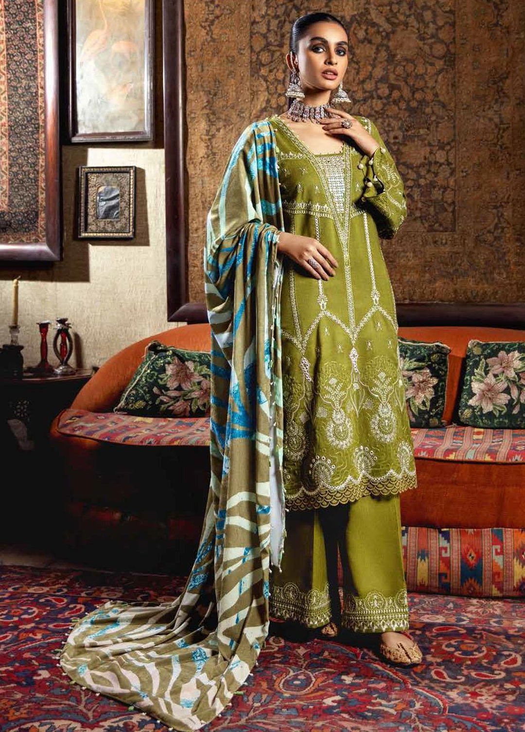 Nureh Embroidered Leather Peach Suits Unstitched 3 Piece NU21LT NE-23 - Winter Collection