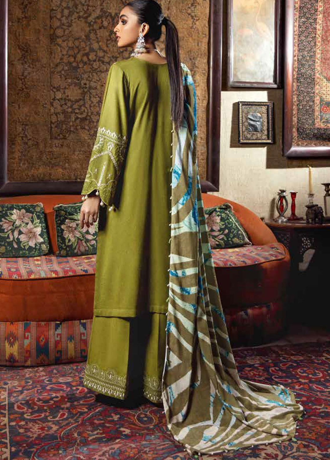 Nureh Embroidered Leather Peach Suits Unstitched 3 Piece NU21LT NE-23 - Winter Collection