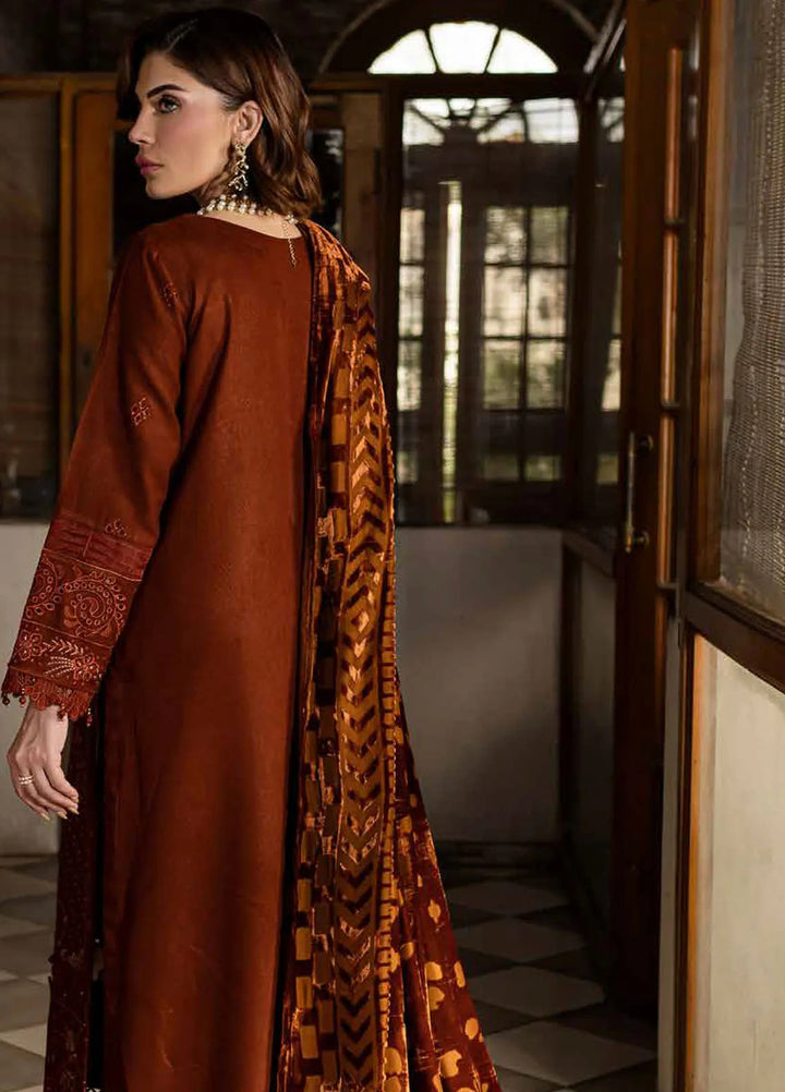 Nureh Embroidered Leather Peach Suit Unstitched 3 Piece NE - 120 - Winter Collection