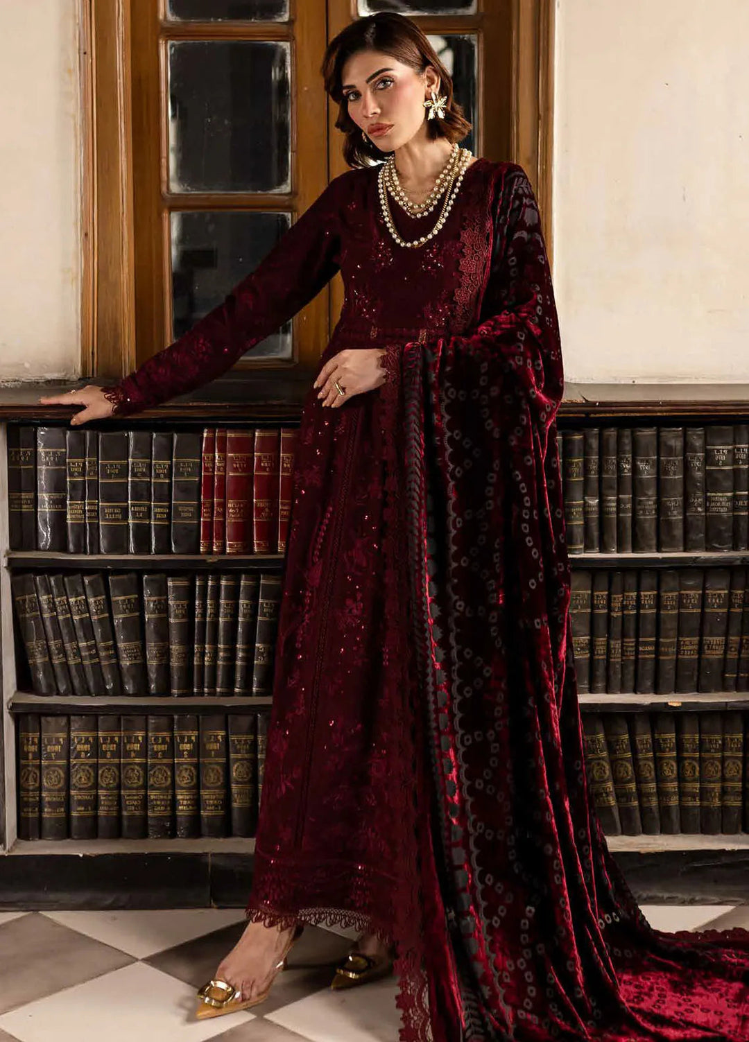 Nureh Embroidered Leather Peach Suit Unstitched 3 Piece NE - 121 - Winter Collection