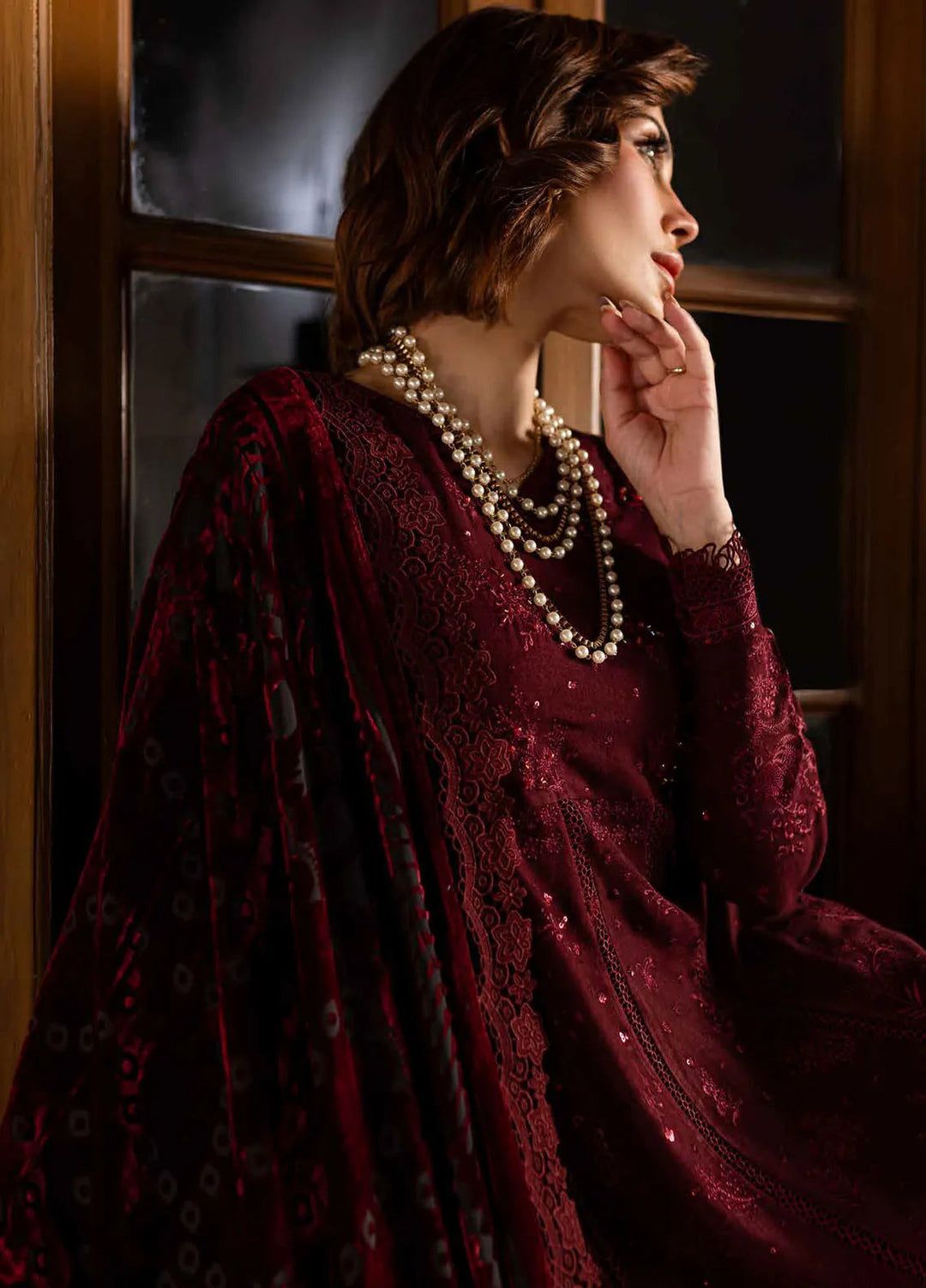 Nureh Embroidered Leather Peach Suit Unstitched 3 Piece NE - 121 - Winter Collection