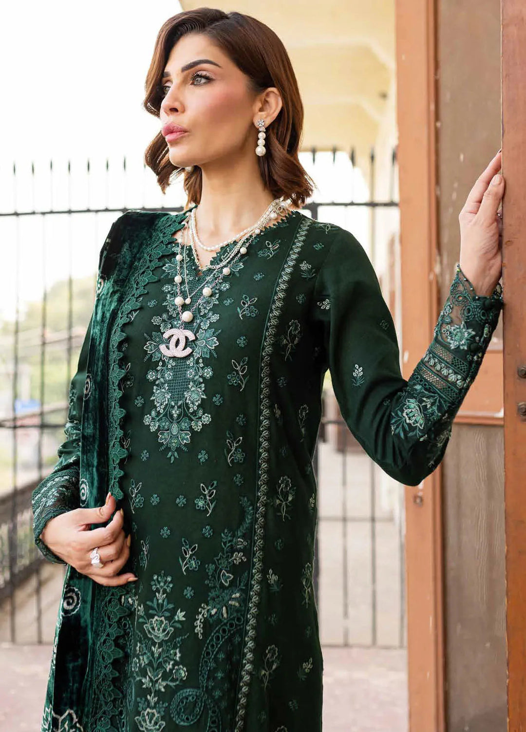 Nureh Embroidered Leather Peach Suit Unstitched 3 Piece NE - 122 - Winter Collection