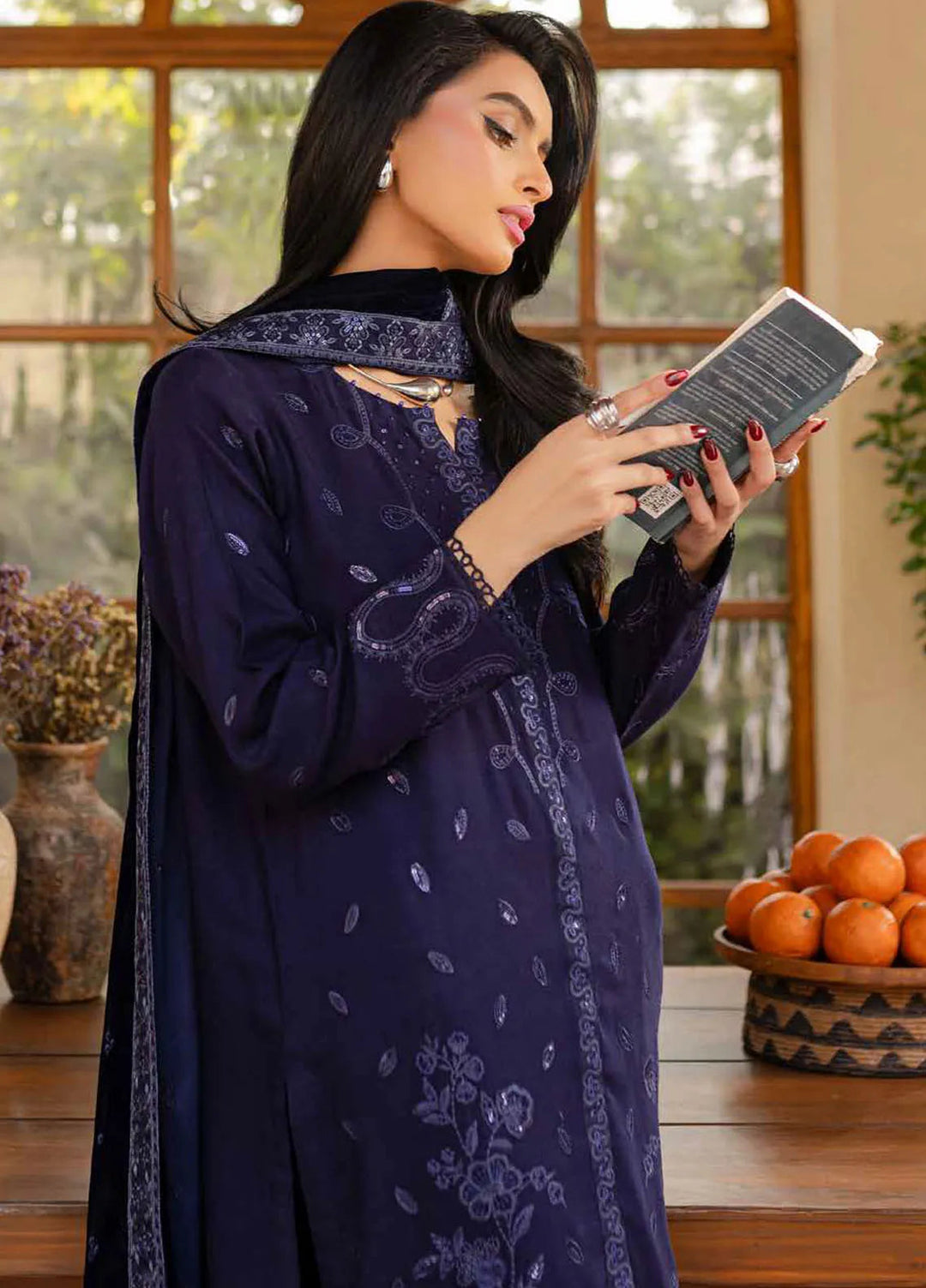 Nureh Embroidered Leather Peach Suit Unstitched 3 Piece NU24EV NE-124 - Winter Collection