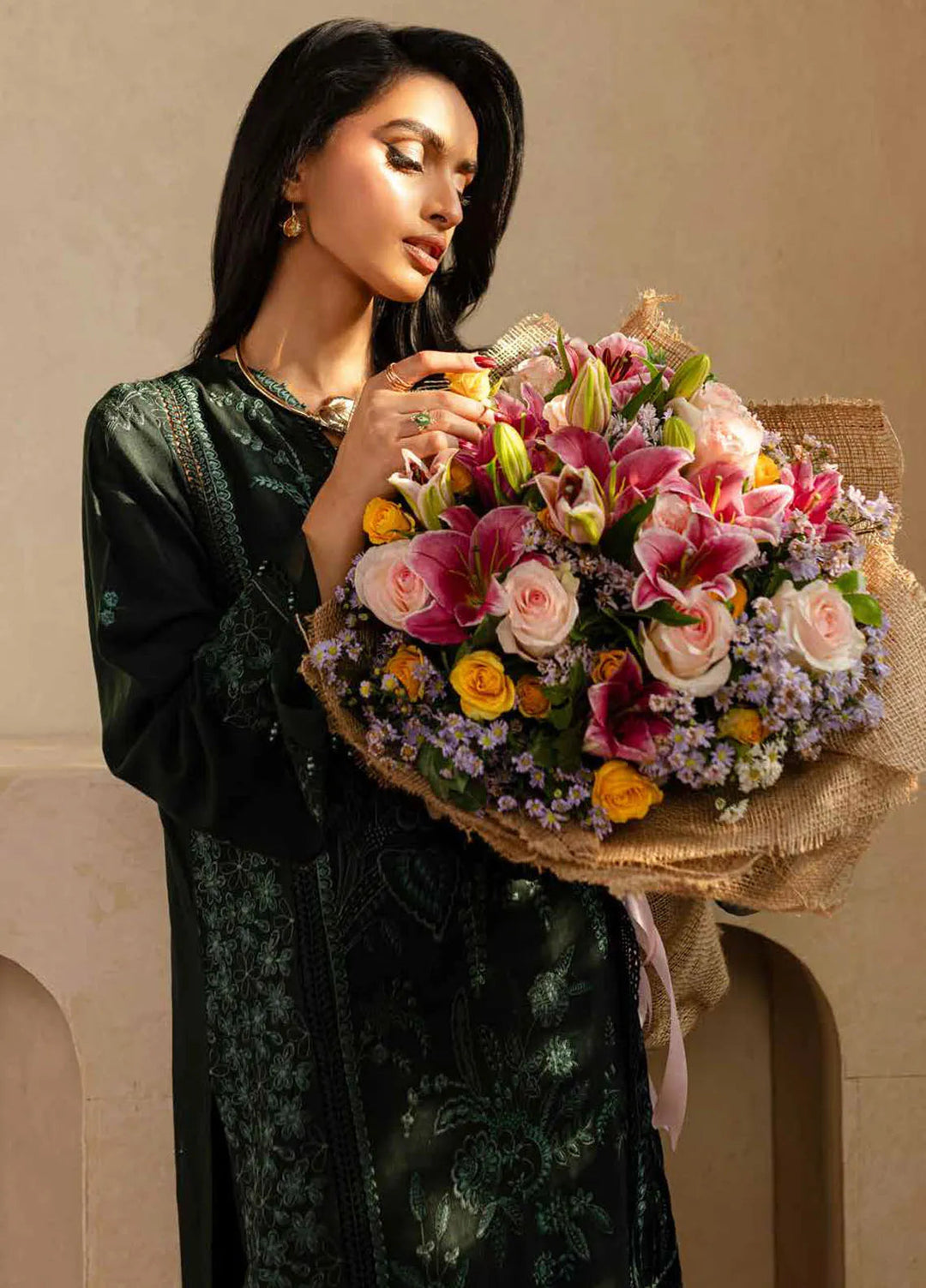 Nureh Embroidered Leather Peach Suit Unstitched 3 Piece NU24EV NE-125 - Winter Collection