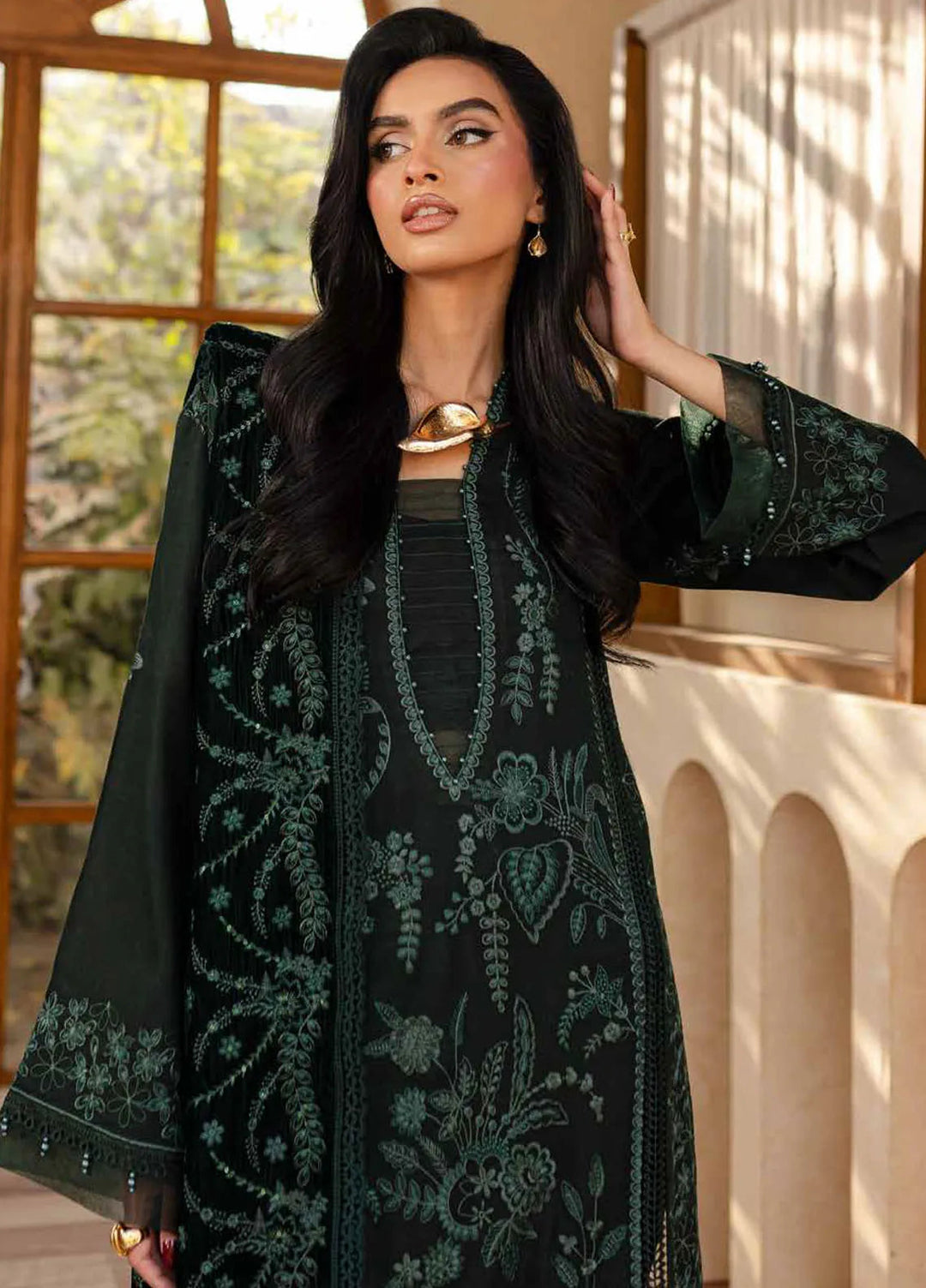 Nureh Embroidered Leather Peach Suit Unstitched 3 Piece NU24EV NE-125 - Winter Collection