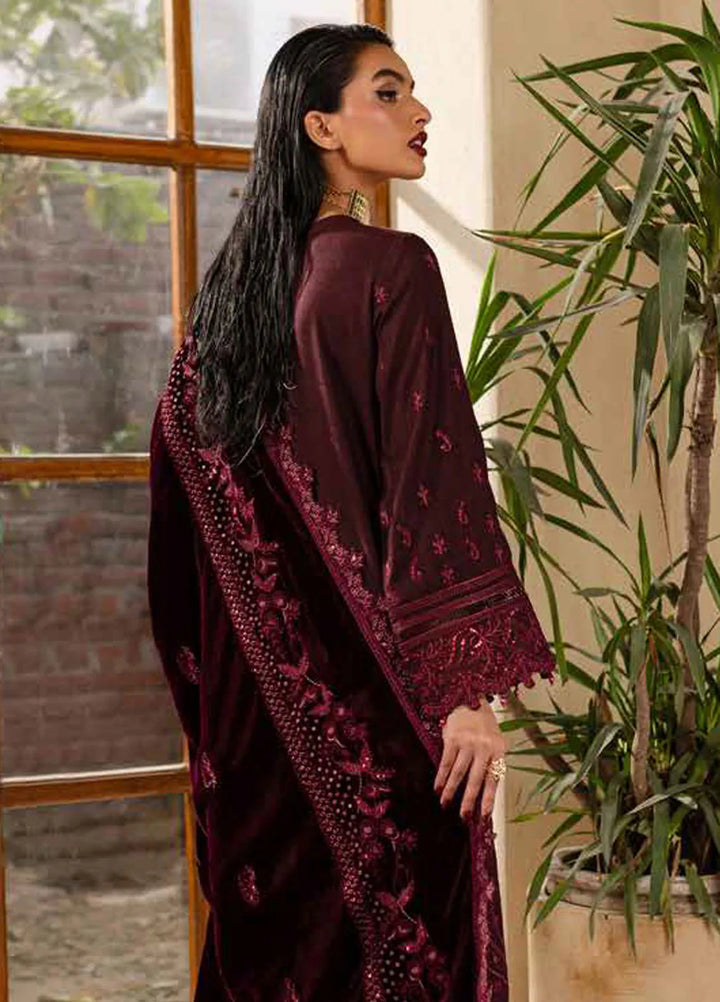 Nureh Embroidered Leather Peach Suit Unstitched 3 Piece NU24EV NE-126 - Winter Collection