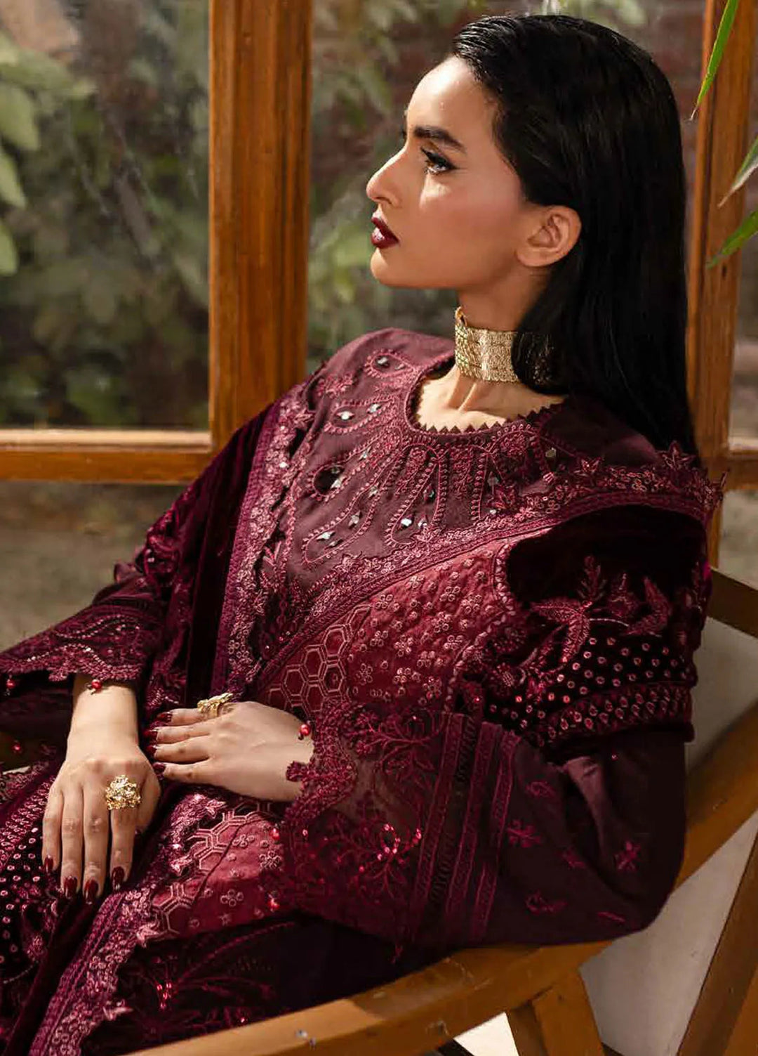 Nureh Embroidered Leather Peach Suit Unstitched 3 Piece NU24EV NE-126 - Winter Collection