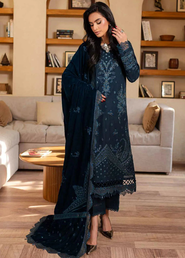 Nureh Embroidered Leather Peach Suit Unstitched 3 Piece NU24EV NE-127 - Winter Collection