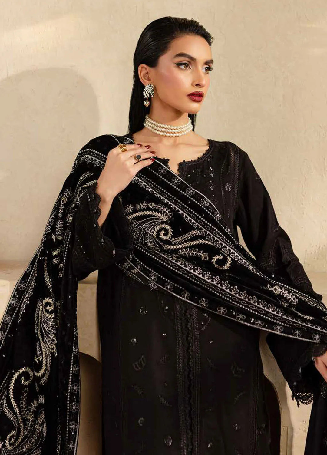 Nureh Embroidered Leather Peach Suit Unstitched 3 Piece NU24EV NE-128 - Winter Collection