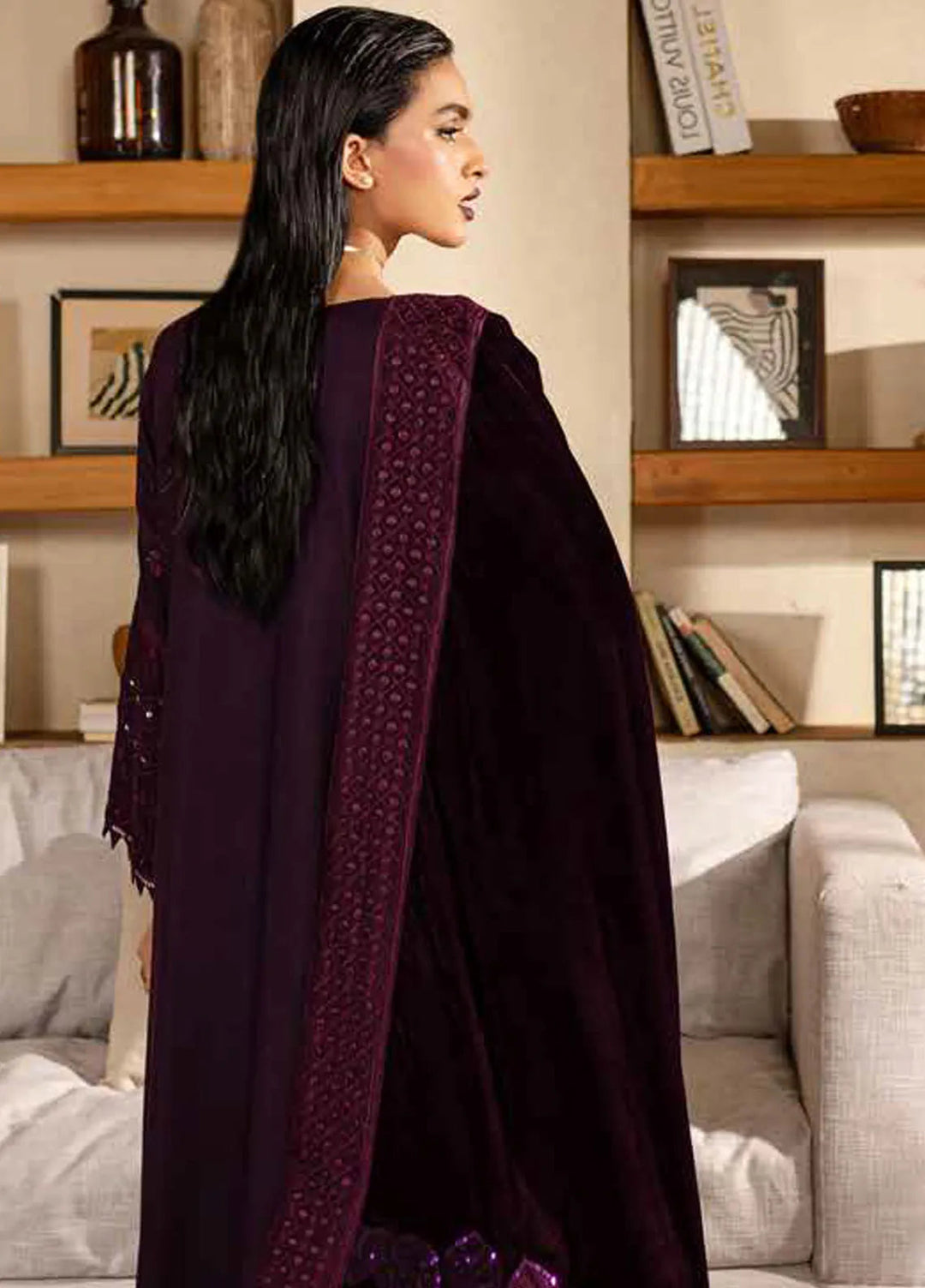 Nureh Embroidered Leather Peach Suit Unstitched 3 Piece NU24EV NE-129 - Winter Collection