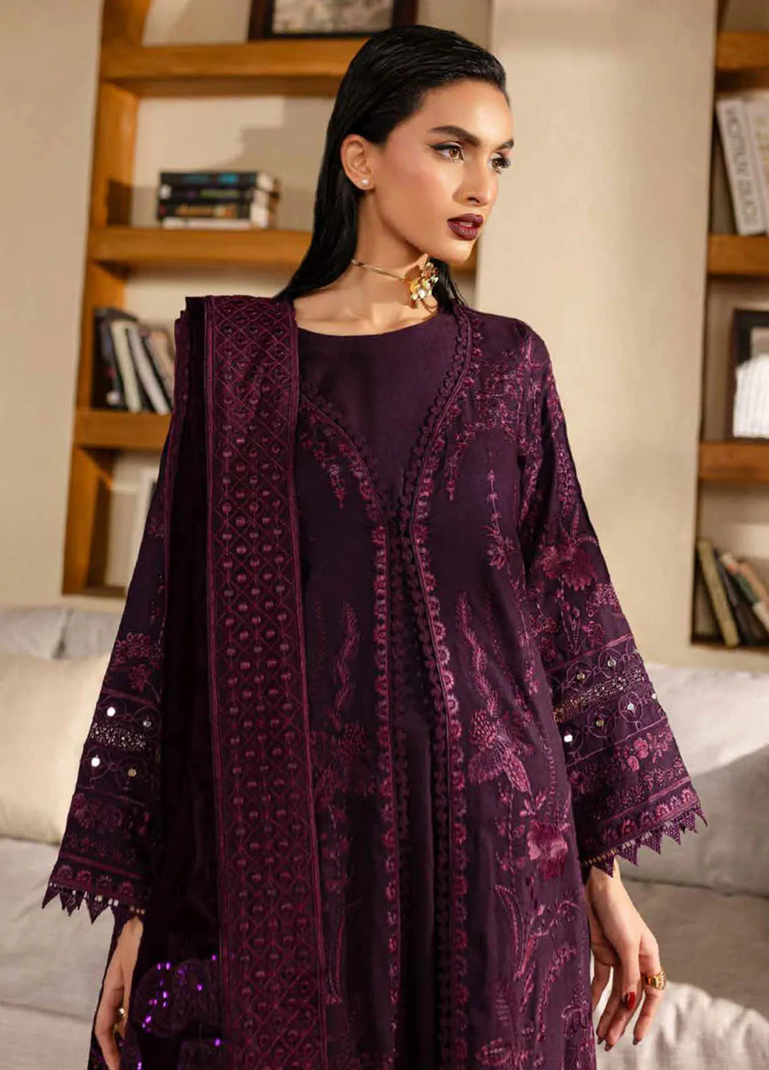 Nureh Embroidered Leather Peach Suit Unstitched 3 Piece NU24EV NE-129 - Winter Collection