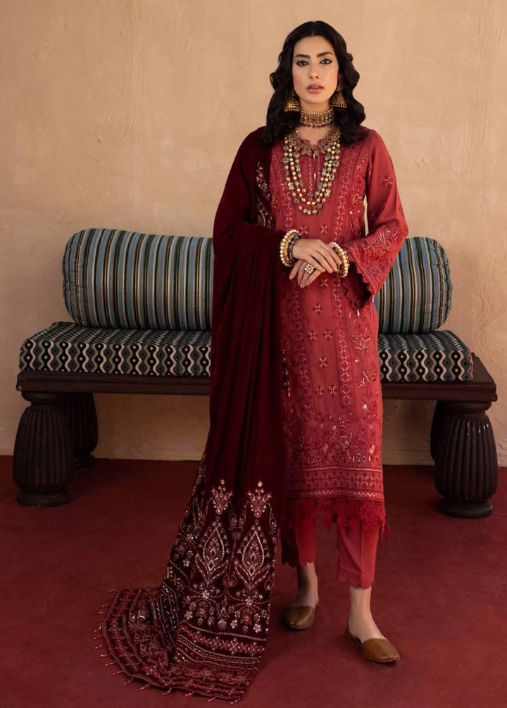 Nureh Embroidered Leather Peach Suits Unstitched 3 Piece NU22W NEP-17 - Winter Collection