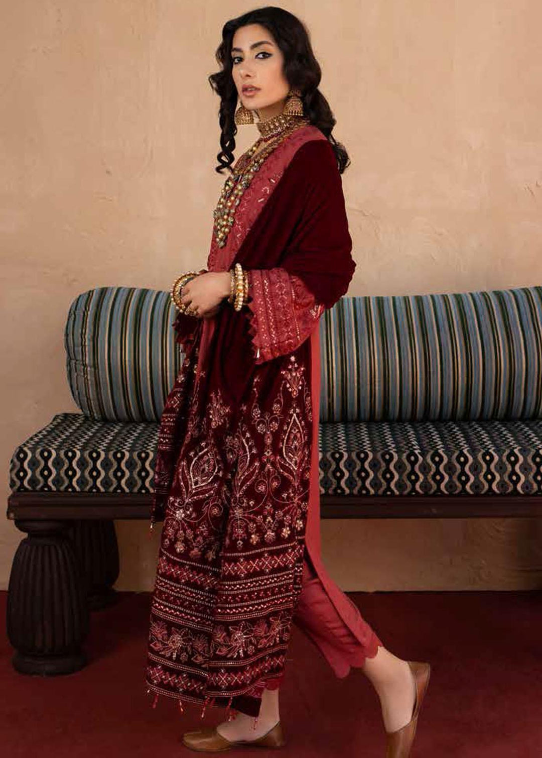 Nureh Embroidered Leather Peach Suits Unstitched 3 Piece NU22W NEP-17 - Winter Collection