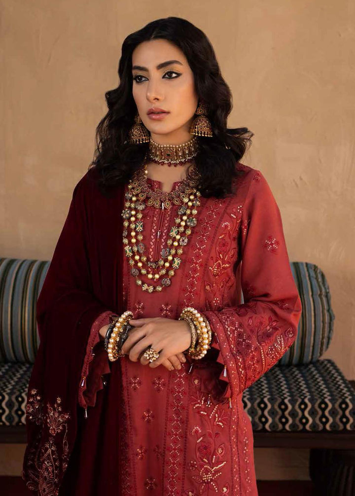 Nureh Embroidered Leather Peach Suits Unstitched 3 Piece NU22W NEP-17 - Winter Collection