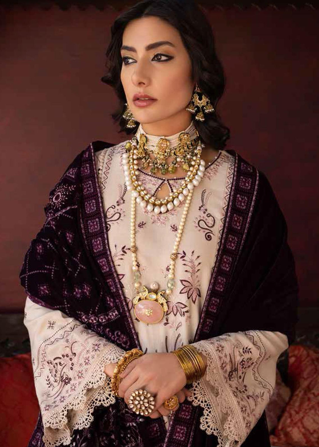 Nureh Embroidered Leather Peach Suits Unstitched 3 Piece NU22W NEP-18 - Winter Collection