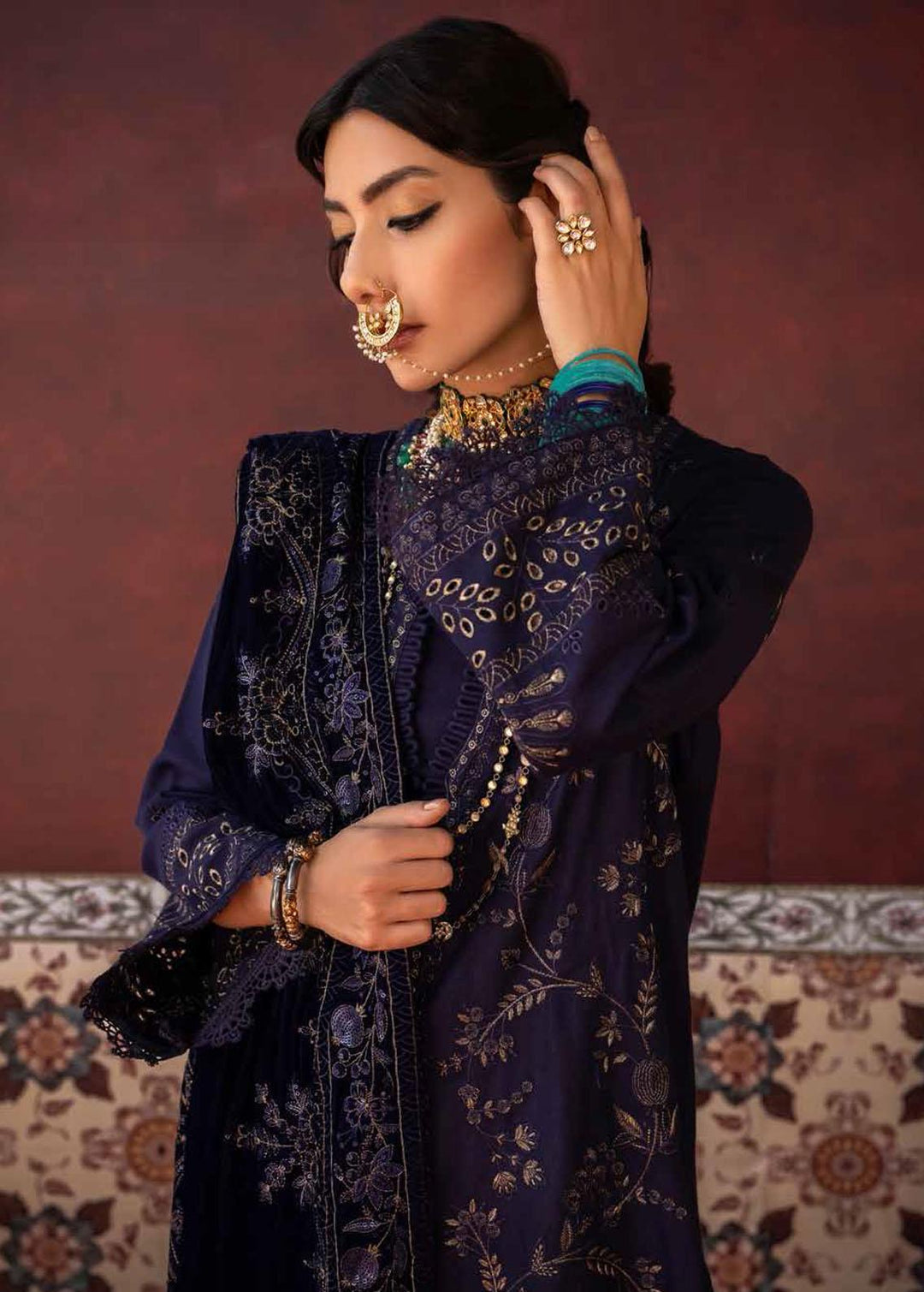 Nureh Embroidered Leather Peach Suits Unstitched 3 Piece NU22W NEP-19 - Winter Collection