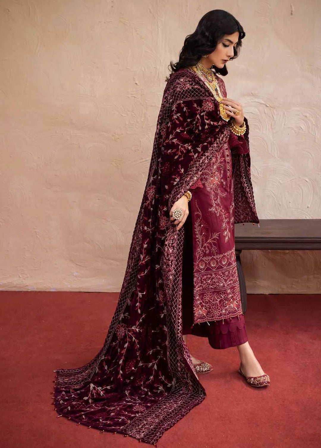 Nureh Embroidered Leather Peach Suits Unstitched 3 Piece NU22W NEP-20 - Winter Collection