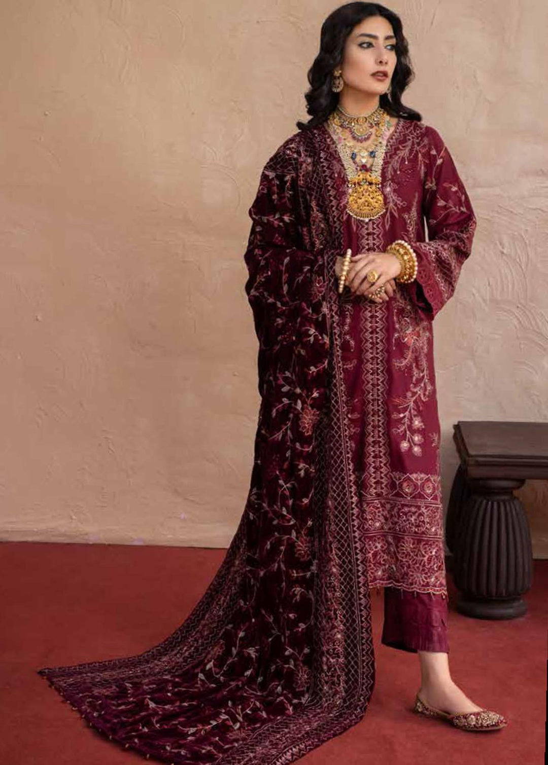 Nureh Embroidered Leather Peach Suits Unstitched 3 Piece NU22W NEP-20 - Winter Collection