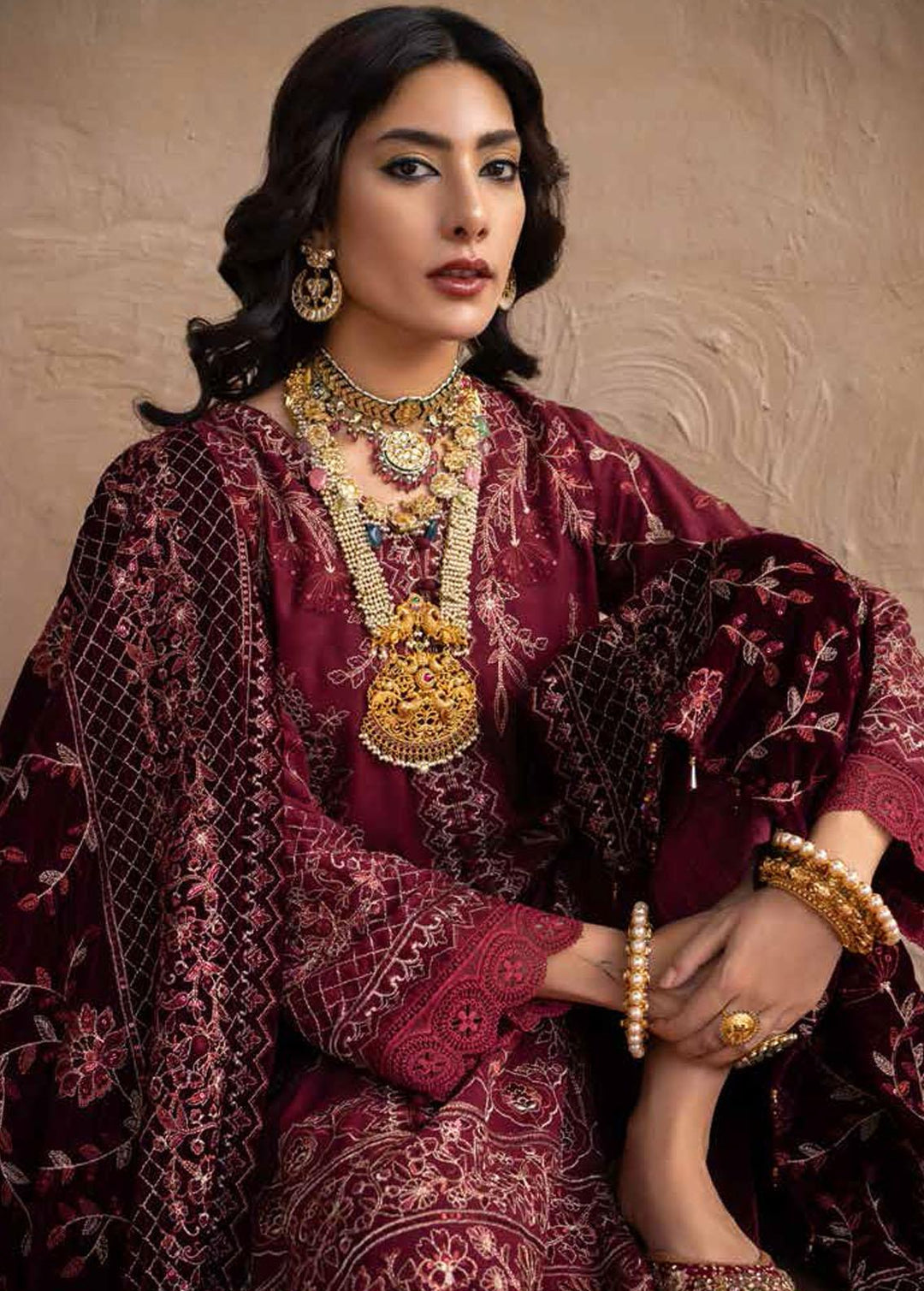 Nureh Embroidered Leather Peach Suits Unstitched 3 Piece NU22W NEP-20 - Winter Collection