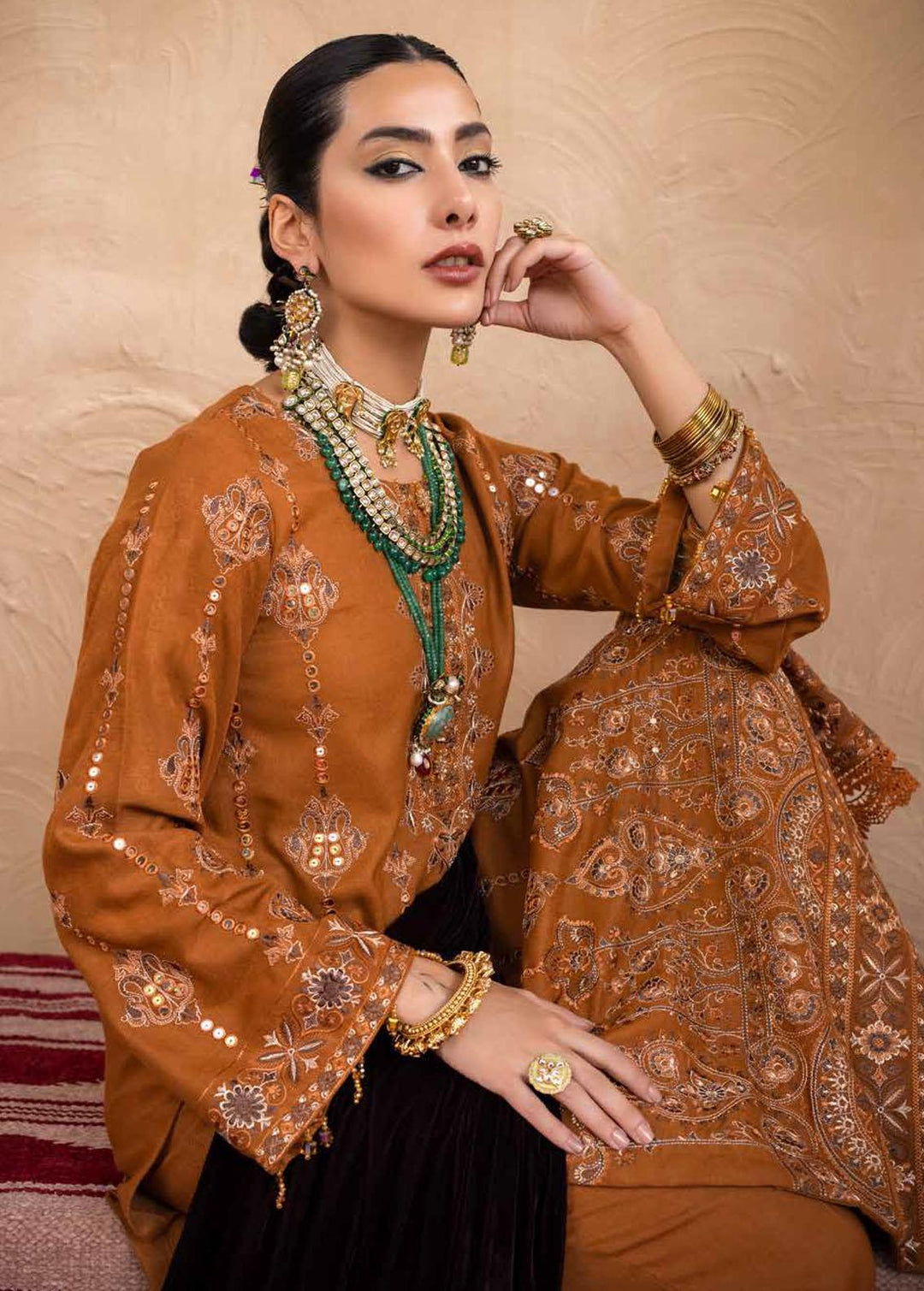 Nureh Embroidered Leather Peach Suits Unstitched 3 Piece NU22W NEP-21 - Winter Collection