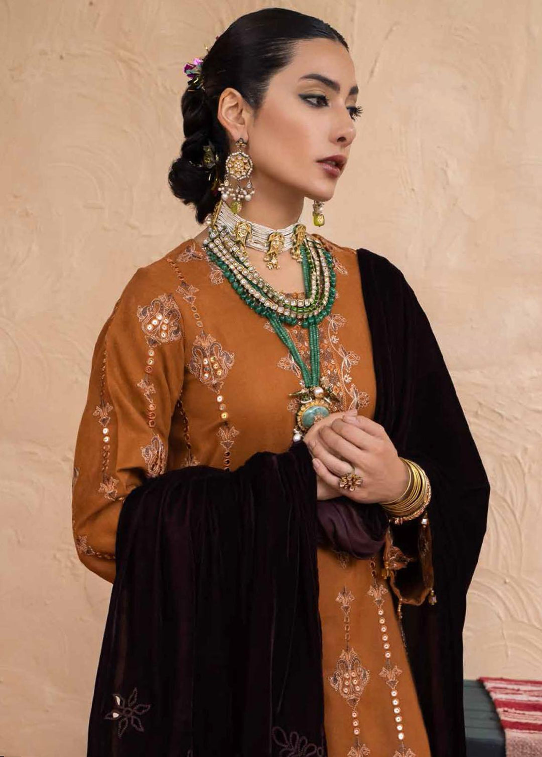 Nureh Embroidered Leather Peach Suits Unstitched 3 Piece NU22W NEP-21 - Winter Collection
