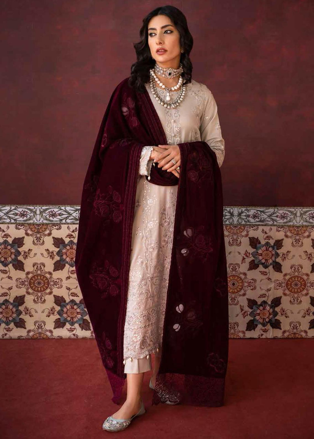 Nureh Embroidered Leather Peach Suits Unstitched 3 Piece NU22W NEP-22 - Winter Collection