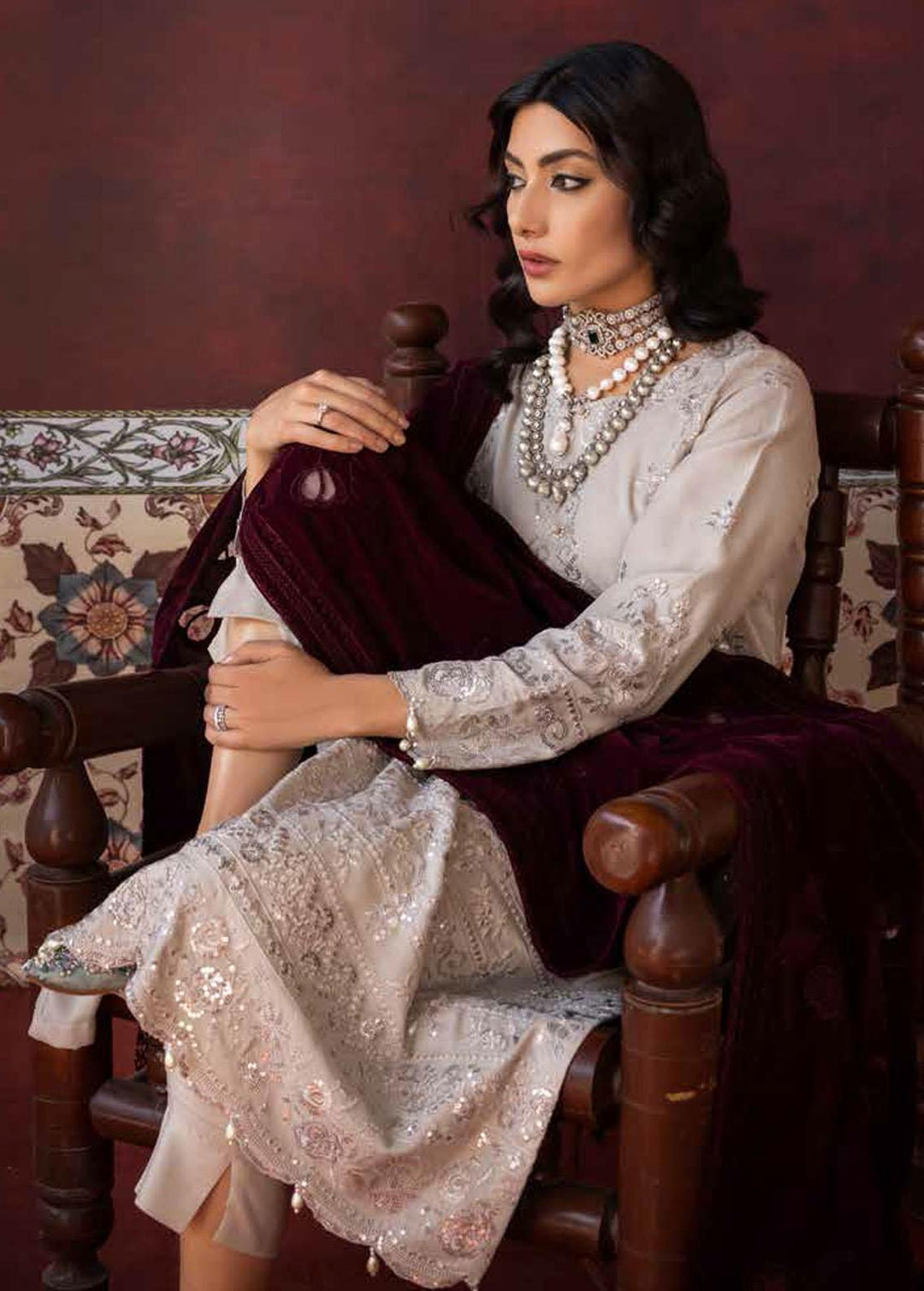 Nureh Embroidered Leather Peach Suits Unstitched 3 Piece NU22W NEP-22 - Winter Collection