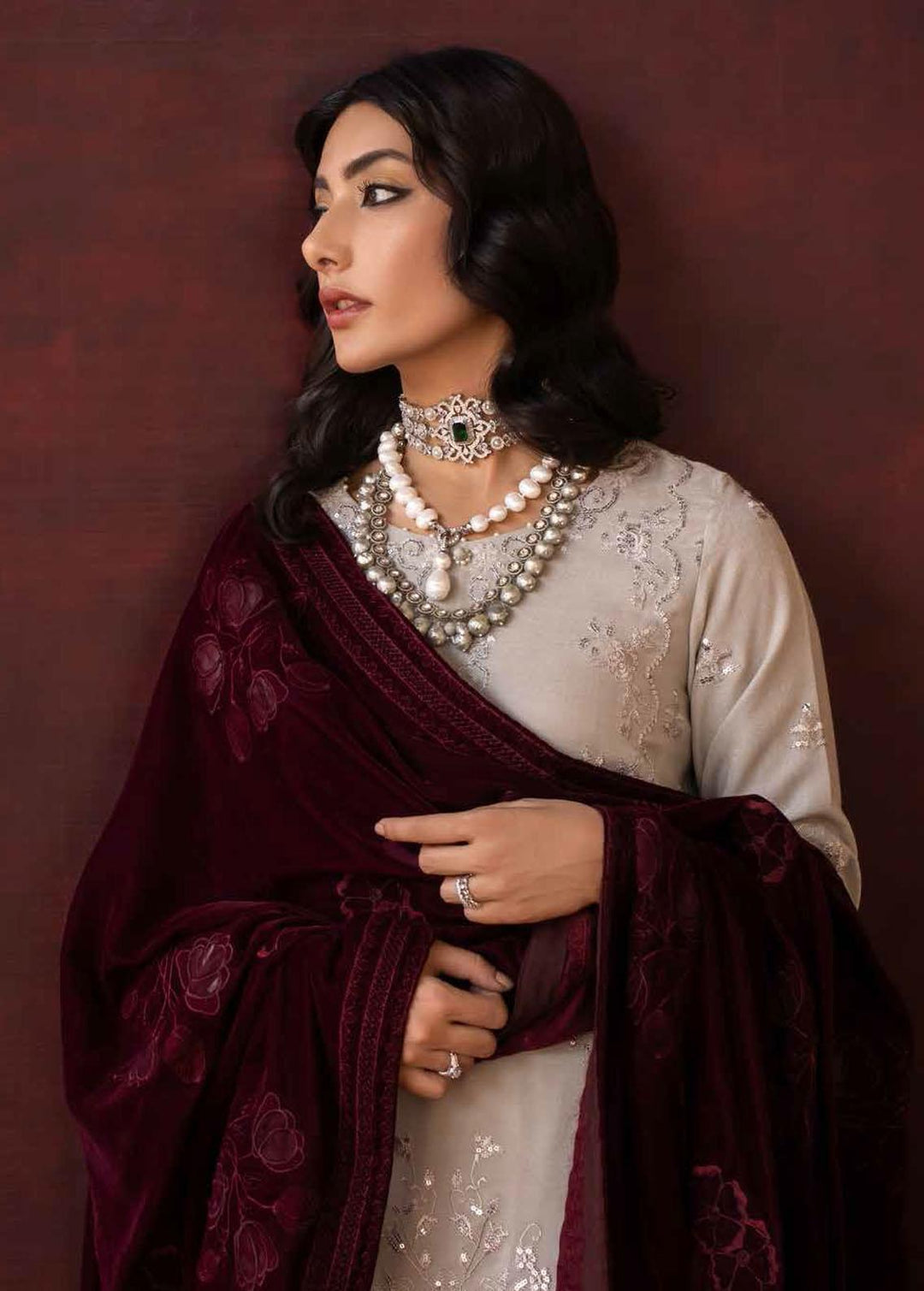 Nureh Embroidered Leather Peach Suits Unstitched 3 Piece NU22W NEP-22 - Winter Collection