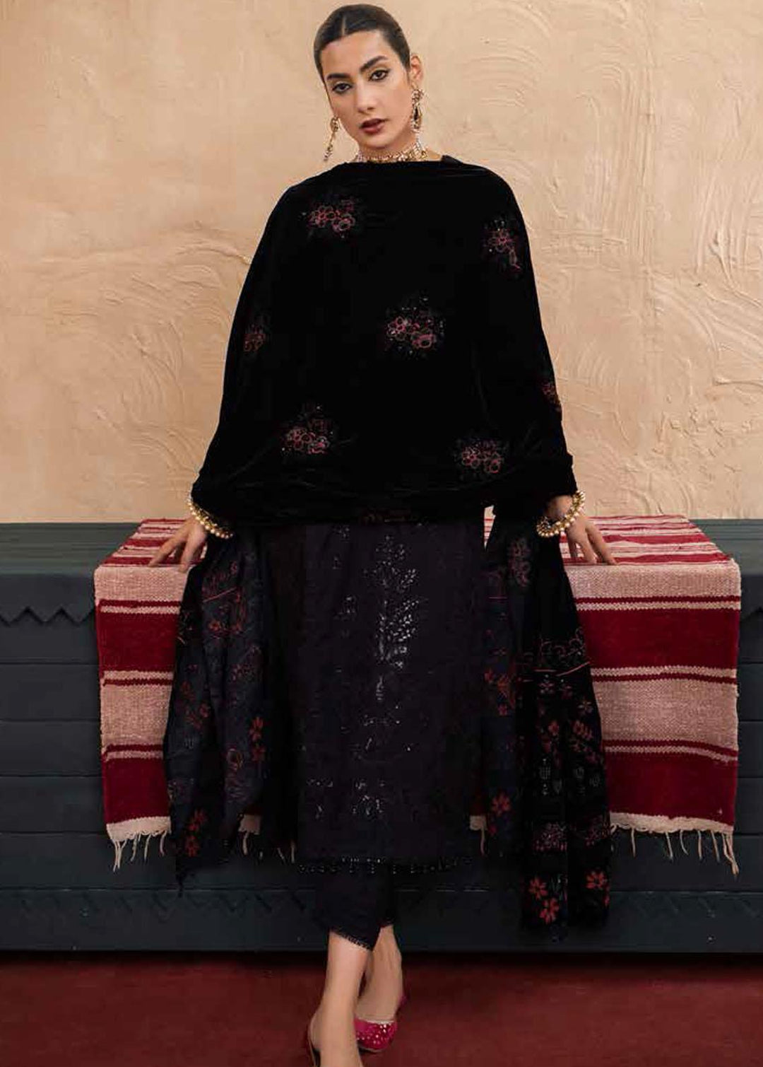 Nureh Embroidered Leather Peach Suits Unstitched 3 Piece NU22W NEP-23 - Winter Collection