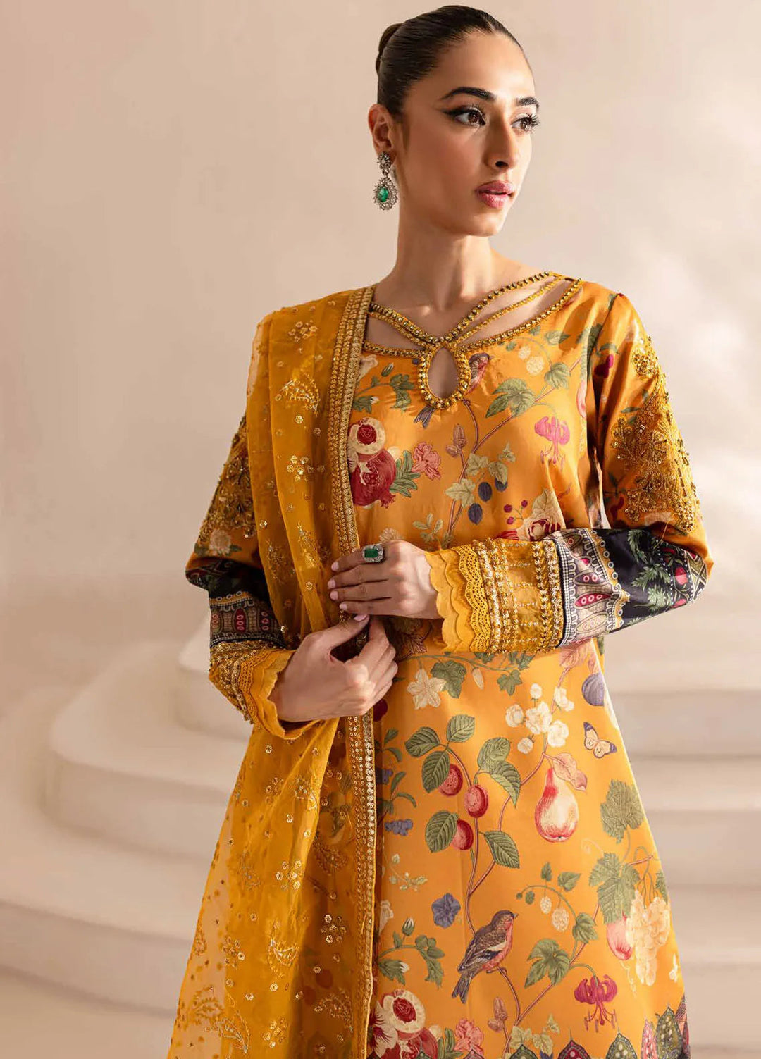 Nureh Embroidered Silk Suits Unstitched 3 Piece NU24TS S-14 - Winter Collection