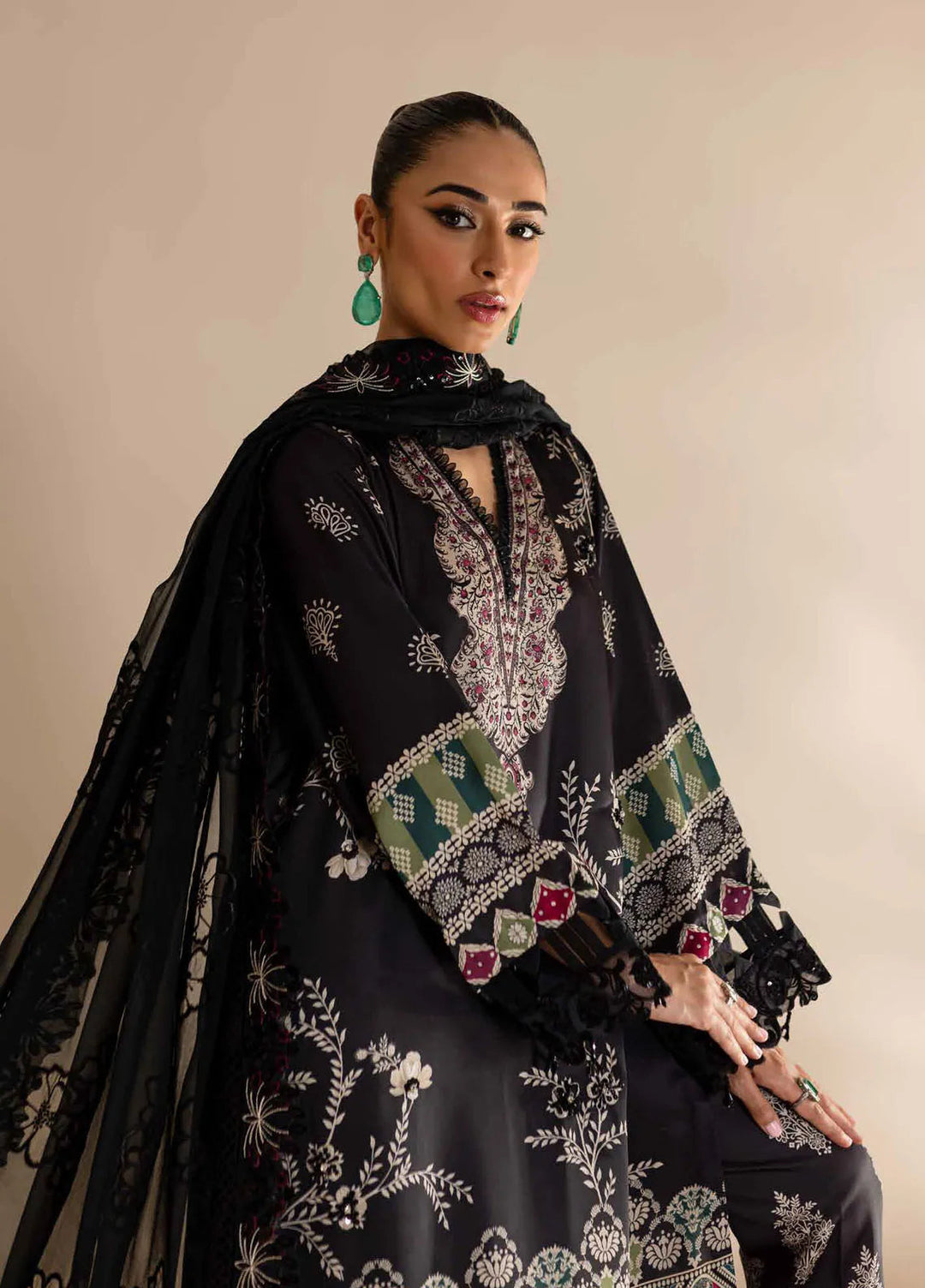 Nureh Embroidered Silk Suits Unstitched 3 Piece NU24TS S-17 - Winter Collection