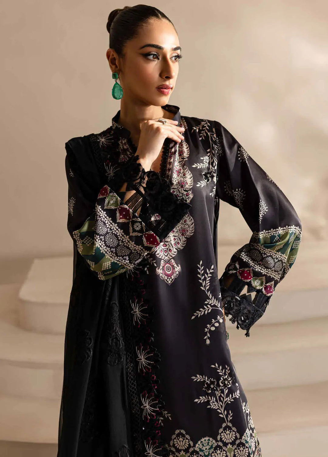 Nureh Embroidered Silk Suits Unstitched 3 Piece NU24TS S-17 - Winter Collection