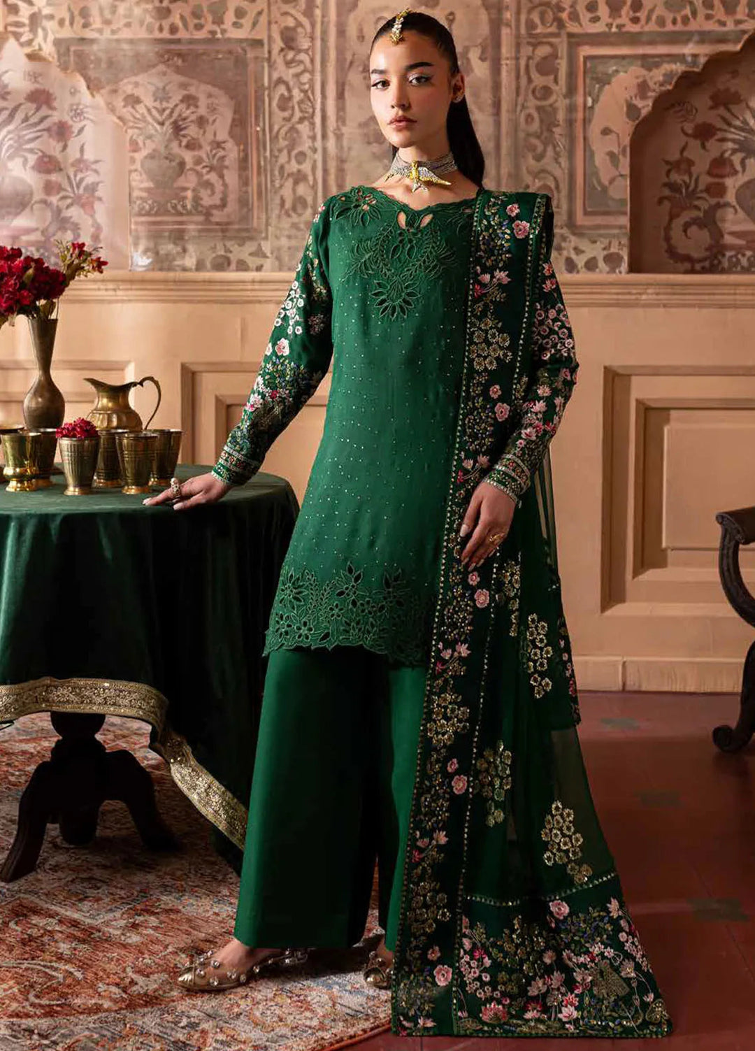 Nureh Embroidered Silk Suits Unstitched 3 Piece NU25NM NE-138 - Formals Collection