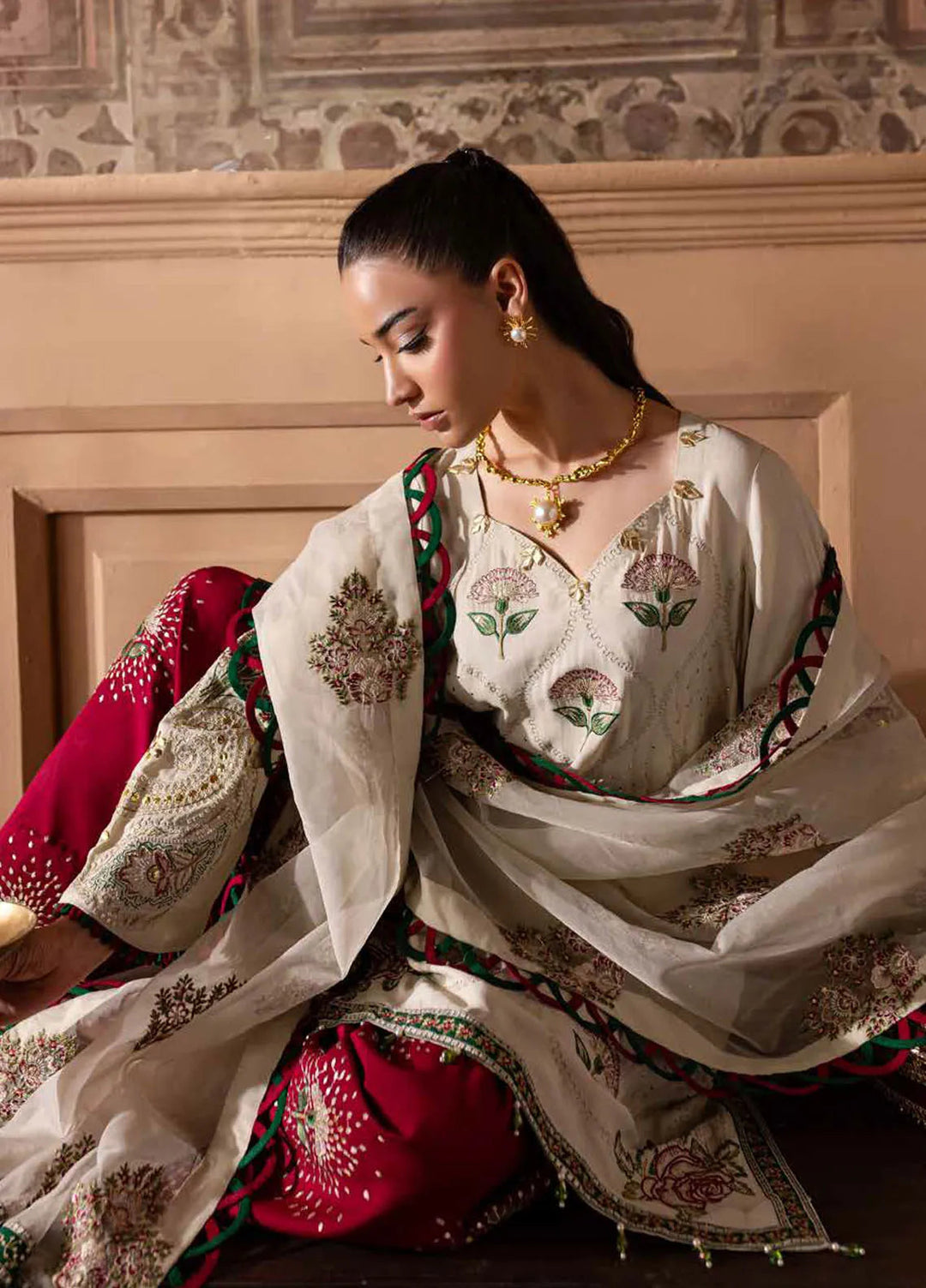 Nureh Embroidered Silk Suits Unstitched 3 Piece NU25NM NE-139 - Formals Collection