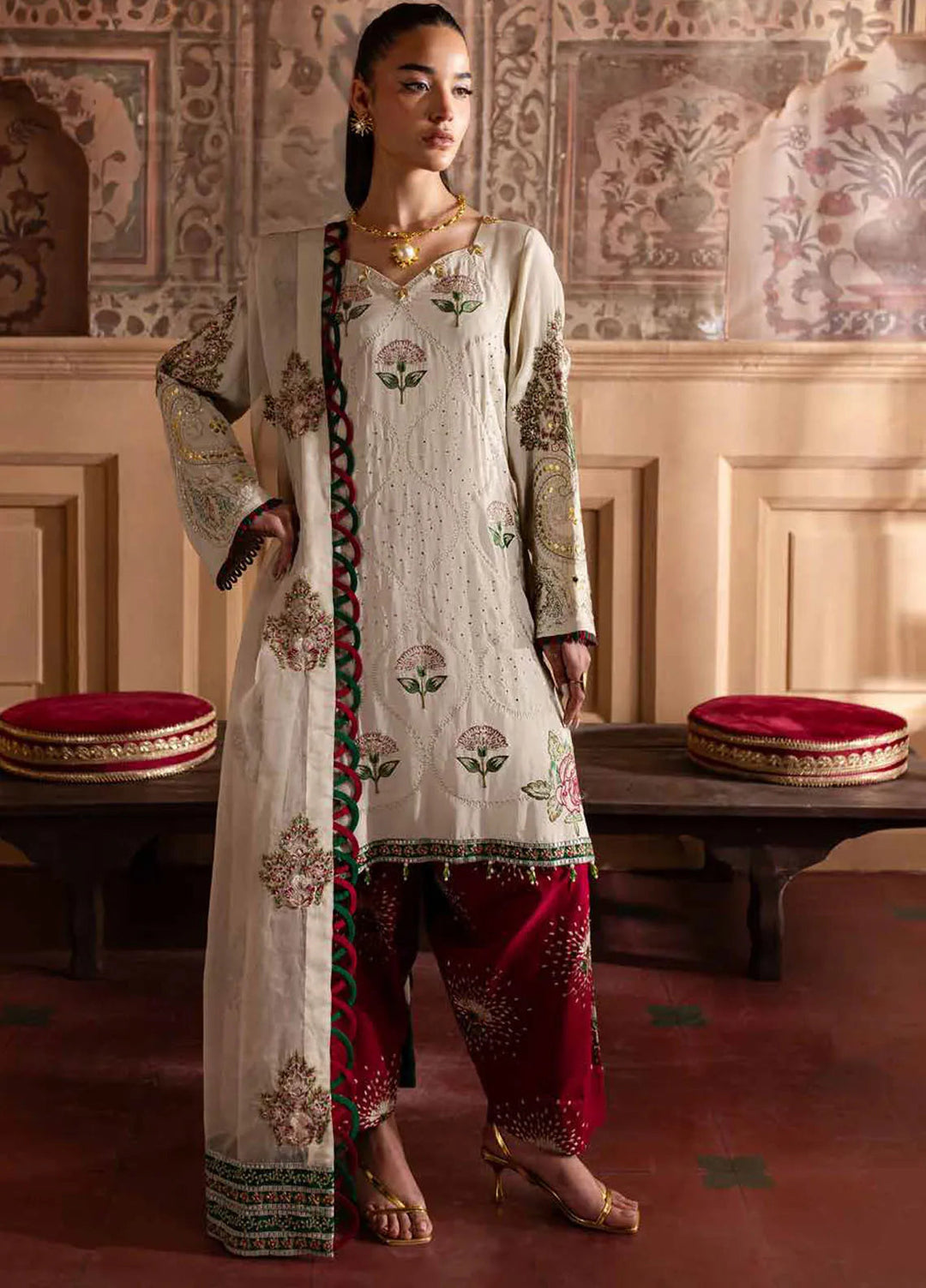 Nureh Embroidered Silk Suits Unstitched 3 Piece NU25NM NE-139 - Formals Collection