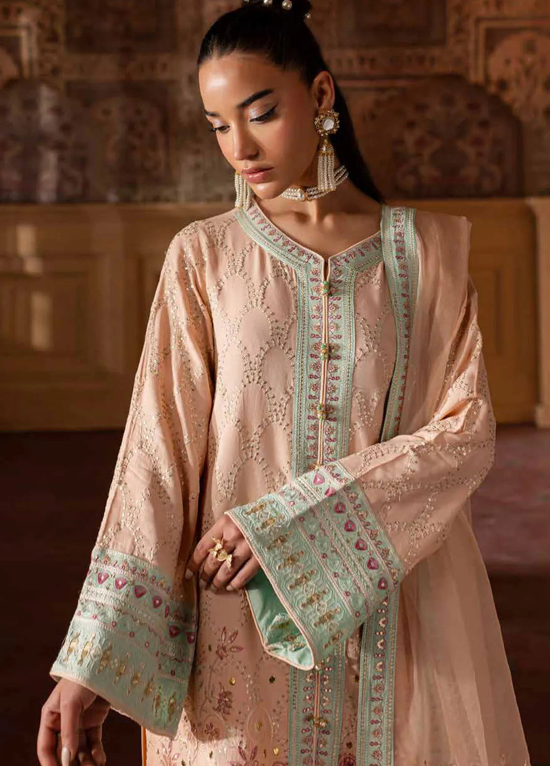 Nureh Embroidered Silk Suits Unstitched 3 Piece NU25NM NE-141 - Formals Collection