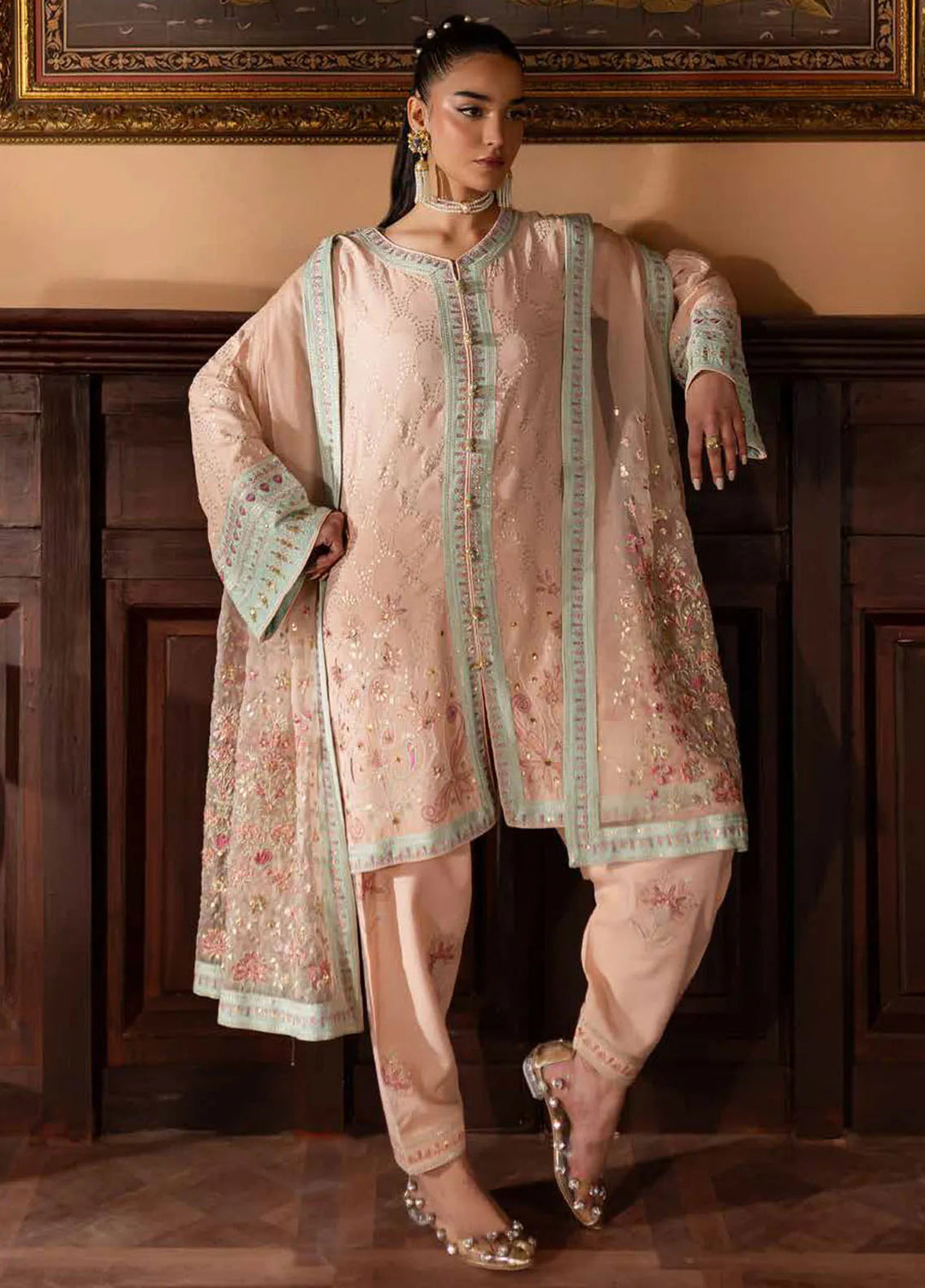 Nureh Embroidered Silk Suits Unstitched 3 Piece NU25NM NE-141 - Formals Collection